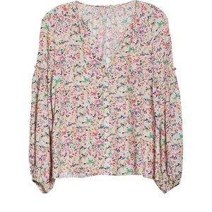 Tanya Taylor NWT Women's ILLA Confetti Print Balloon Sleeve Blouse, Size 10